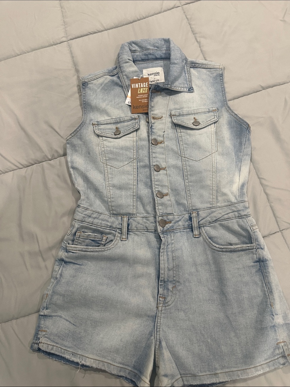 Kensie Light Blue Denim Sleeveless Shortalls